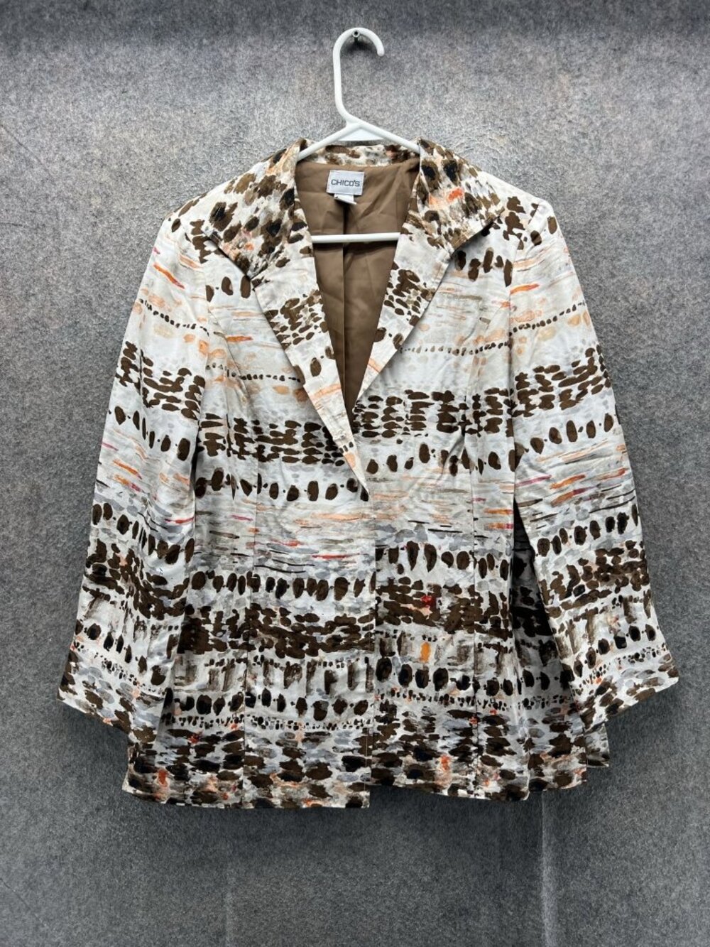 Chico's Blazer Womens 1 Multicolor Animal Print Silk Lined Notch Lapel Jacket
